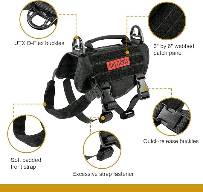 OneTigris Tactical Dog Harness,Puppy Harness with Handle, Military Vest for Small Dogs Outdoor Easy Control Training Walking