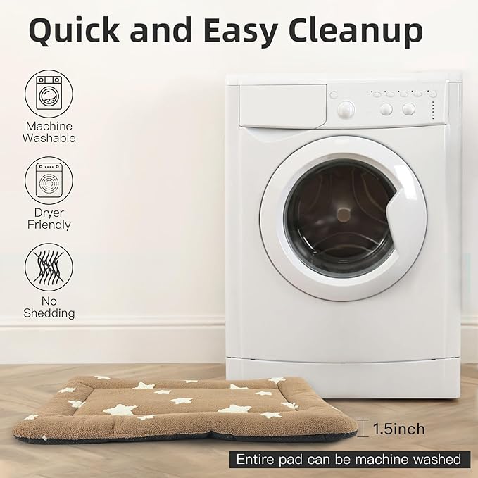 Mora Pets Dog Crate Pad Kennel Bed Crate Mat for Small Dogs Washable Cute Star Pet Bed for Dog Cage Ultra Soft Flat Puppy Cat Kitten Pillow Cushion for Sleeping Anti-Slip Brown 24 x 18