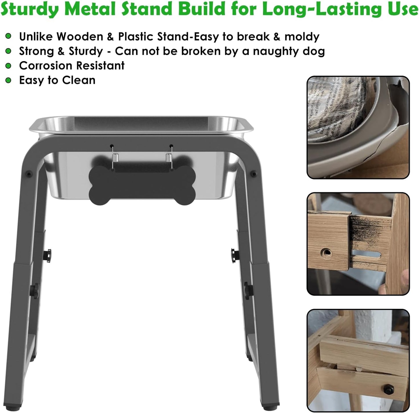 2 Gallon Elevated Dog Water Bowl, ADENGL Height Adjustable (10.4–15.2'') Raised Stainless Steel Bowl with Spill-Proof Mat & Sturdy Metal Stand, Tip-Proof, Easy to Clean, Indoor & Outdoor Use