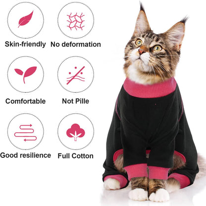 QBLEEV Sticky Hair Cat Clothes, Prevent Fur Shedding Shirts for Cats Only, Kitten Pajamas Costumes Outfits for Daily Wear Parties Photography, Anti-Shed Cat Onesie Recovery Suit for Cat or Small Dogs