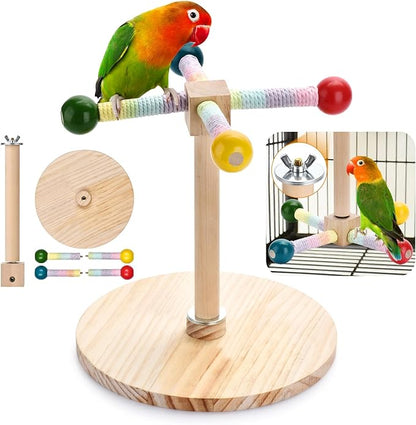 Bird Stand Perch Toy Parakeet Interactive Rotating Chew Toy Wooden Exercise Parrot Toys,Cockatiel Toys for Bird Cage Accessories for Small and Medium Parrots to Expend Energy
