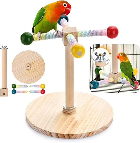 Bird Stand Perch Toy Parakeet Interactive Rotating Chew Toy Wooden Exercise Parrot Toys,Cockatiel Toys for Bird Cage Accessories for Small and Medium Parrots to Expend Energy