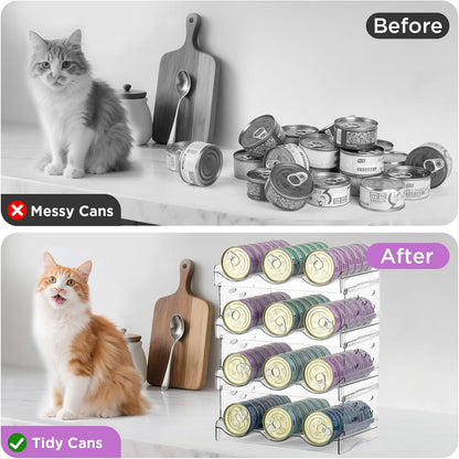 REFLYING Cat Food Can Organizer, Can Organizer for Pantry, Transparent Cat Food Storage Container Holds 72 (3.5oz) Cans, Canned Food Organizer and Storage for Countertop Kitchen Cabinet (4 Layers)