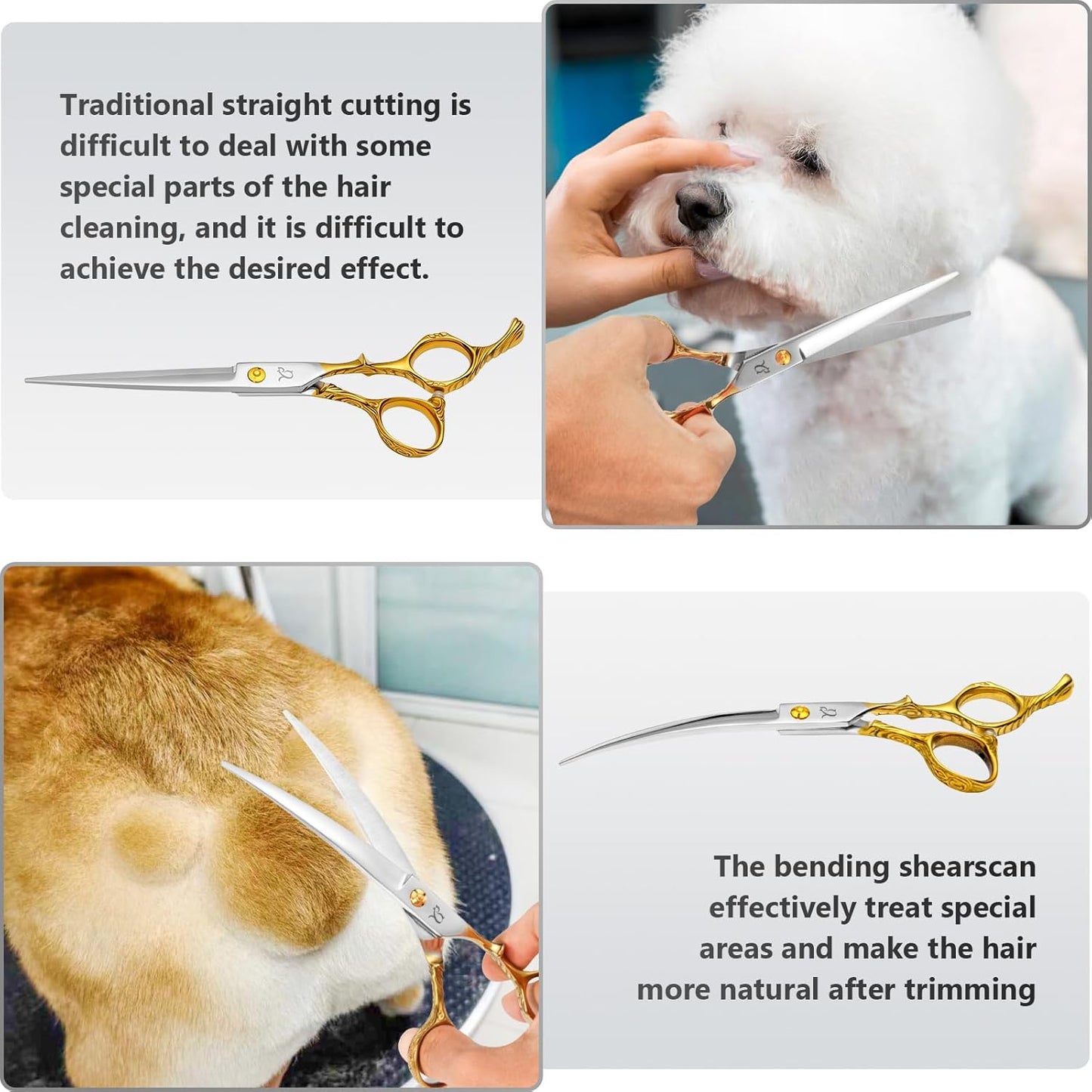 Dog Grooming Scissors,Chunkers Shears and Thinning Shears with Safety Round Tips, Sharp and Comfortable 4 in 1 Dog Scissors for Grooming