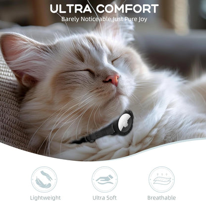 AirTag Cat Collars, Stretchy Collar with Apple AirTag Holder and Bell, Breakaway Ultra Design Elastic GPS Tracking Collars for Cats and Puppies, (7.5-12.5 Inch), Black