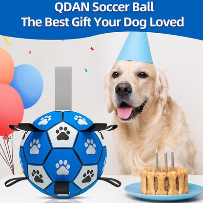QDAN Dog Ropes Toys, Soccer Ball with Straps, Puppy Birthday Gifts, Dog Water Toy, Durable Balls for Small Medium Dogs-Blue Grey（6 Inch）