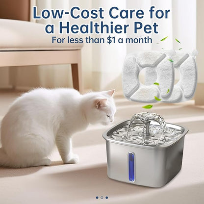 48 Pcs Cat Water Fountain Replacement Filters-24 Pack Cat Fountain Filters with 24 Pack Sponges, Enhanced Compatibility Pet Fountain Filter Fit for 95oz/2.8L 135oz/4L 67oz/2L Pet Drinking Fountain