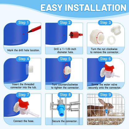 Automatic Rabbit Watering System,Rabbit Waterer Kits-Includes 66 ft 5/16’’Hose,30 PCS Drinking Nipple,Hole Opener,Barb Fittings to G1/2’’Thread Connectors,T-Fittings,Springs,Gaskets