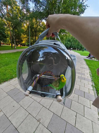 Small Bird Travel Backpack Carrier Cage, Backpack to Transport Backpack Carrier with Metal Tray Stand Perch for Parakeet Cockatiel Budgies Vet Carry Book Bag Grey