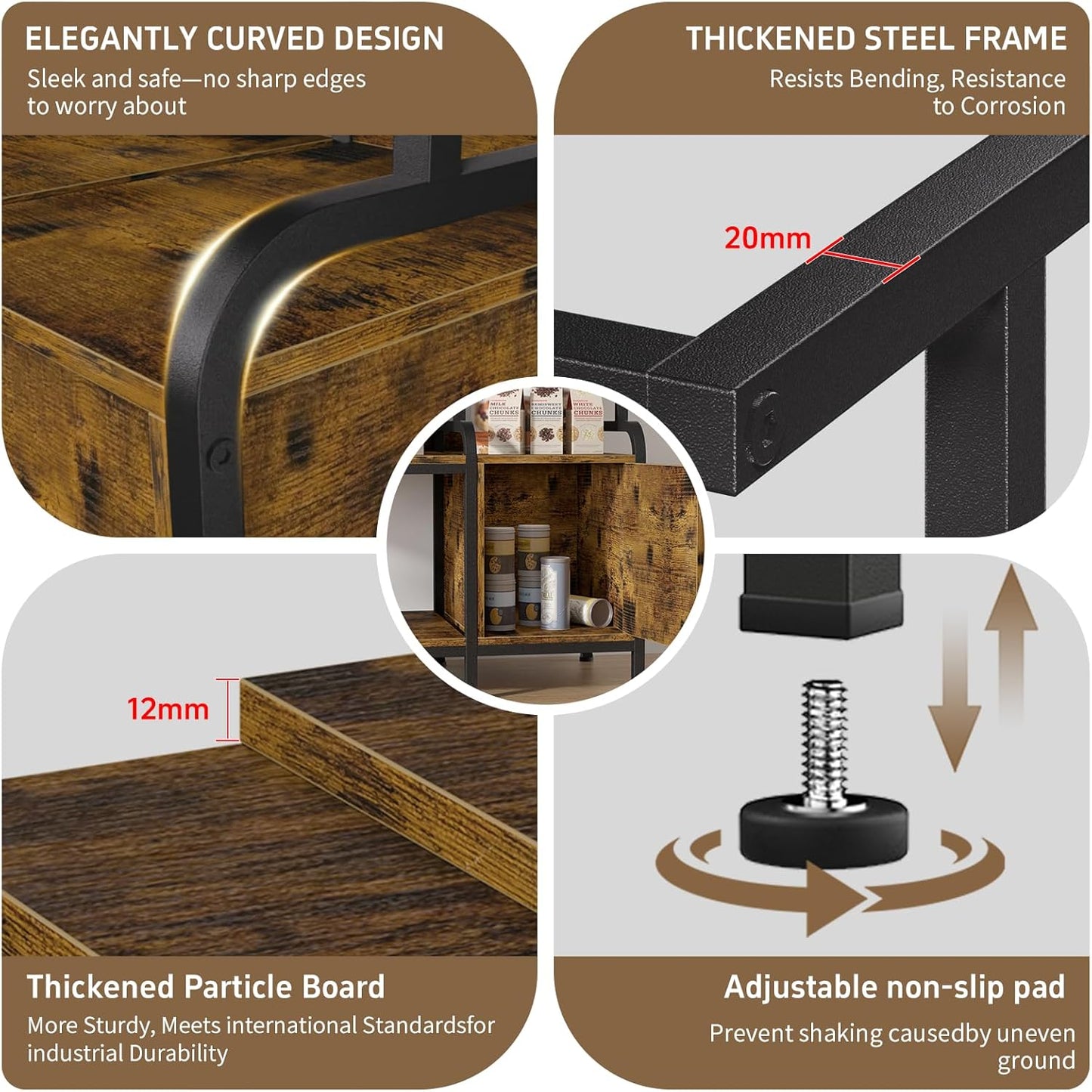 40-50 Gallon Fish Tank Stand，750 lbs Capacity Aquarium Stand，Heavy-Duty 3-Level Reptile Stand with Built-in Storage，36.8×15.7×31.5" Steel Terrarium Stand，Retro Brown