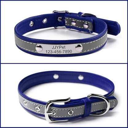 Personalized Reflective Cat Collars with Name Tag and Plated,Engraved Custom Cat Collar with Name and Phone,Kitten Collar with Safety Buckle Adjustable for Cats and Kitten(Blue)