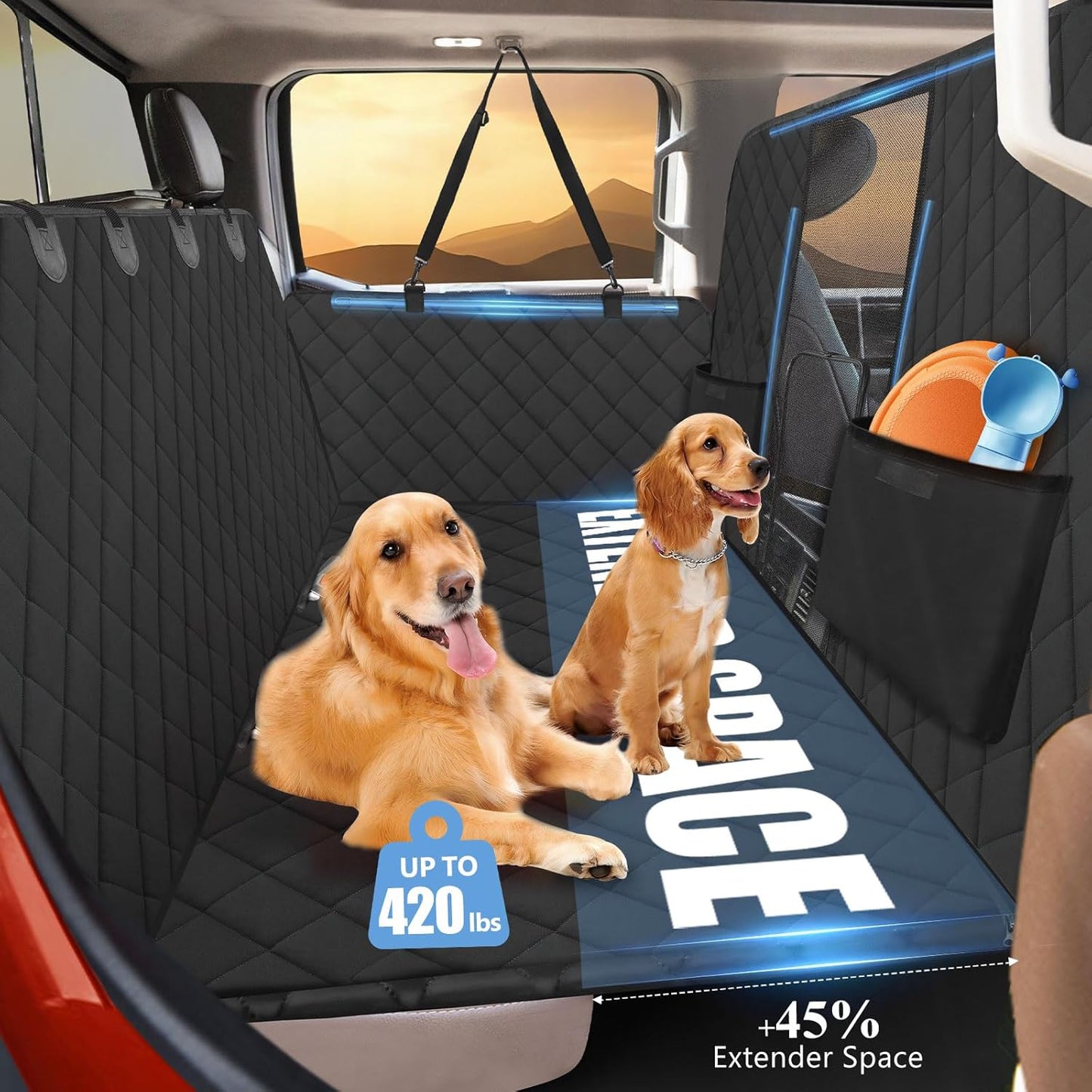 High Barrier Truck Back Seat Extender for Dogs, Hard Bottom Truck Dog Seat Cover Back Seat Holds 420lbs, Waterproof Pet Dog Hammock for Crew Cab Trucks F150, RAM1500, Sierra, Tundra, Silverado
