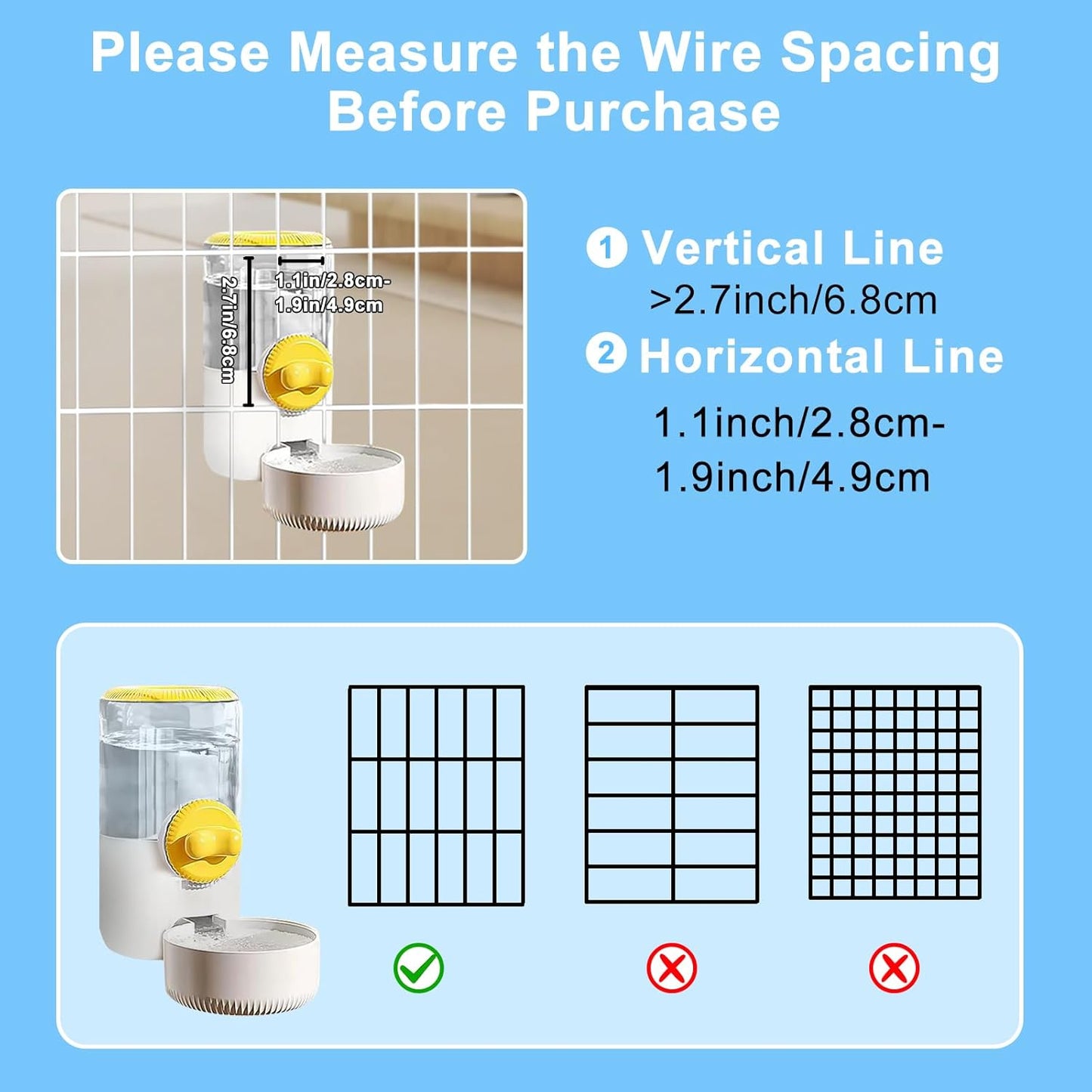 Auto Gravity Siphon Water Dispenser for Cage Hanging, 34OZ Capacity Hanging Automatic Pet Cage Waterer, Water Bowl for Cats Dogs Rabbit Ferret Chinchilla Bird Hedgehog Guinea Pig (Yellow)
