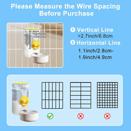 Auto Gravity Siphon Water Dispenser for Cage Hanging, 34OZ Capacity Hanging Automatic Pet Cage Waterer, Water Bowl for Cats Dogs Rabbit Ferret Chinchilla Bird Hedgehog Guinea Pig (Yellow)