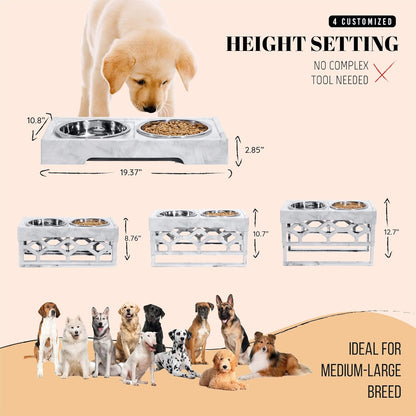 AVERYDAY Large Dog Bowls Elevated, 4 Height Adjustable Raised Dog Bowl Stand with 2 Stainless Steel Food and Water Bowls Set, Tall Dogs Feeding Station with Anti-Slip Base for Medium Large Breeds Dogs