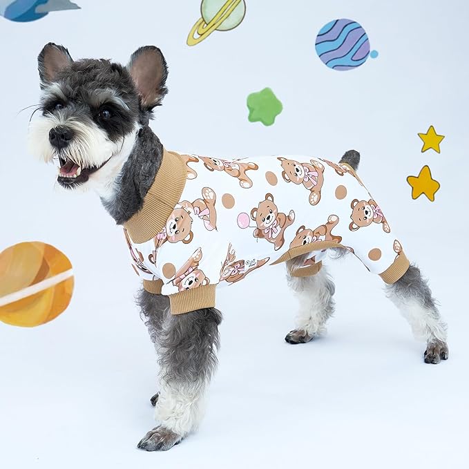 XPUDAC 4 Pieces Dog Pajamas Soft Strechy Puppy Onesies Pet Clothes for Small Medium Dogs Boy Girl Cat Pet Outfit, 150-L