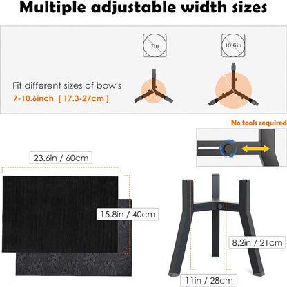 Dog Bowl Stand for Medium Large Dogs with Mat, Adjustable Width 7-10.6" Wide for Elevated Dog Bowls, Raised Food Water Bowls, 11 inch Tall Single Holder, Bowl Not Included