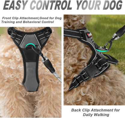 BARKBAY No Pull Dog Harness Front Clip Heavy Duty Reflective Easy Control Handle for Large Dog Walking(Dark Grey,XS)