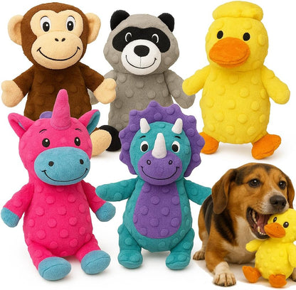 Jalousie Multipack Dog Squeaky Toys Strong Almost Indestructible, with Added Liner for Longer Play Dog Chew Toys (Medium Breeds - 5 Pack Dotted)