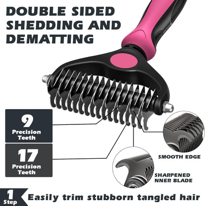 3PCS Self Cleaning Slicker Brush & Pet Grooming Rake & Bath Brush for Dogs,Cats and Horses | Double-Sided Dematting Comb & Skin Friendly Deshedding Grooming Tool | Premium Pet Supplies (Red Black)