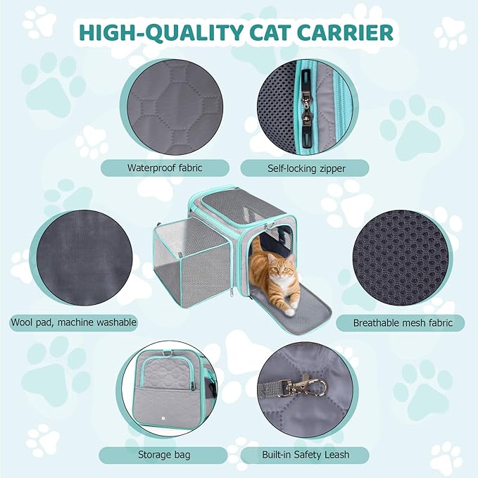 Cat Carrier Fits Small to Medium Pets, Airline Approved Dog Carrier, Outer Collapsible Expandable Soft Sided Pet Carrier for Safety & Convenience, with Comfortable Pads，Waterproof Cat Bag Up to 15lbs