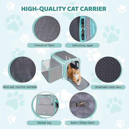Cat Carrier Fits Small to Medium Pets, Airline Approved Dog Carrier, Outer Collapsible Expandable Soft Sided Pet Carrier for Safety & Convenience, with Comfortable Pads，Waterproof Cat Bag Up to 15lbs