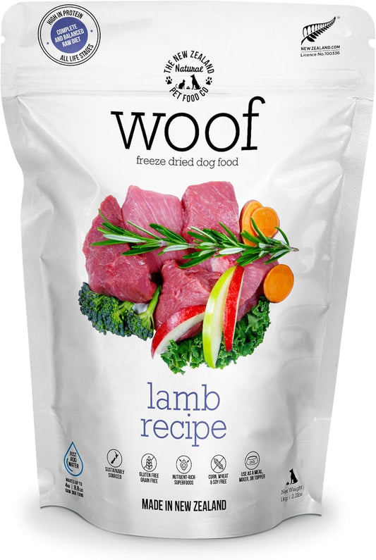The New Zealand Natural Pet Food Co WOOF Freeze Dried Dog Food - Lamb Recipe, High Protein Dog Training Treats & Meals, Dog Food Topper, 2.2 lb