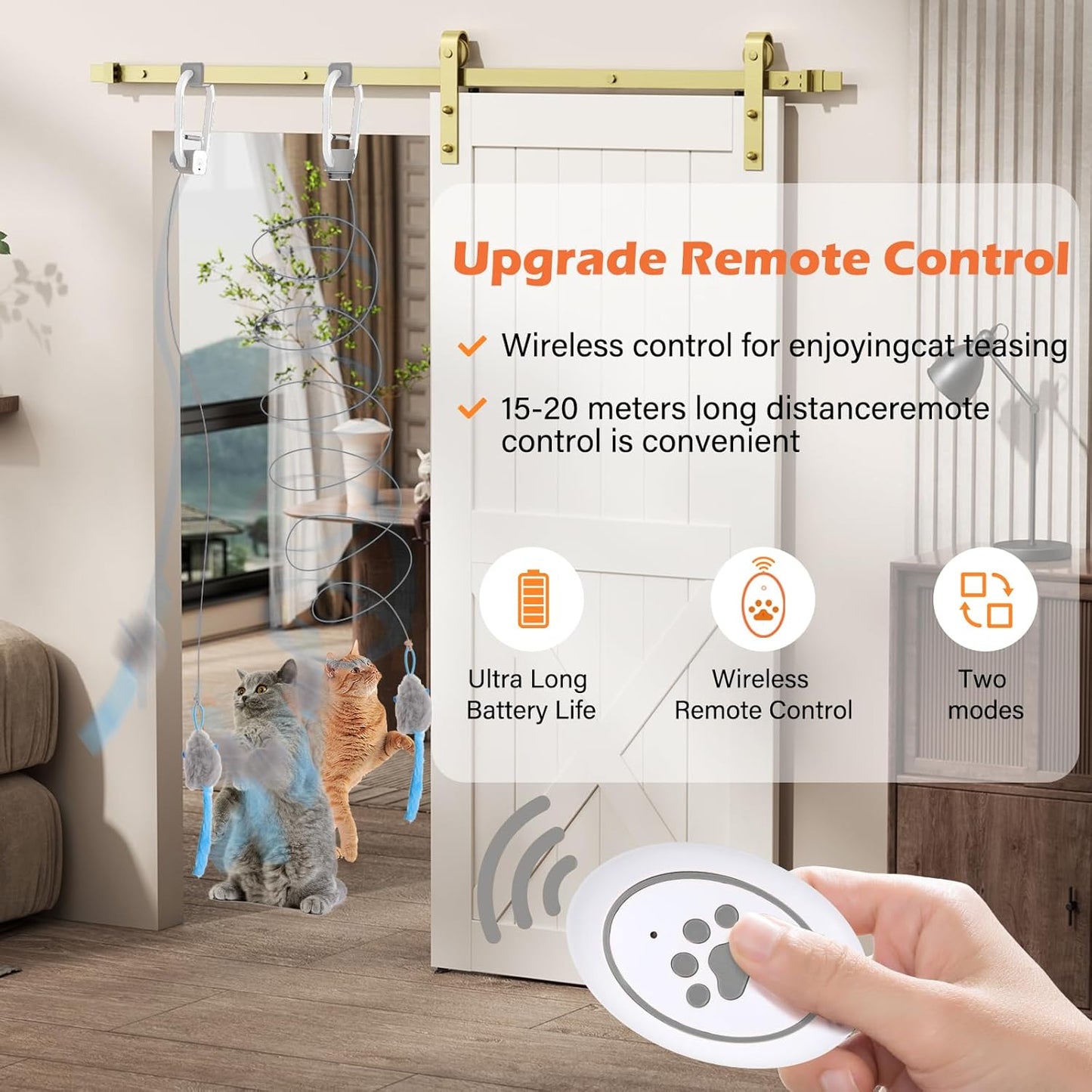 Rechargeable Electric Cat Teaser with Remote – Interactive Door Clip Toy for Cats, 2 Motion Modes (360° Spin & Irregular Jumping), Smart Auto Cat Toy for Exercise & Fun (Gray)