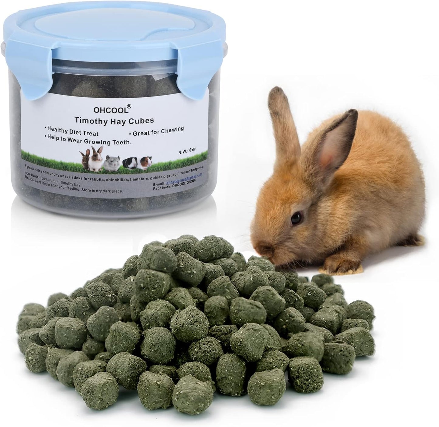 Timothy Hay Cubes 36 oz (6 * 6 oz) -100% Natural Timothy Hay Made Pellets for Rabbits Tortoise Guinea Pig