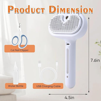 Cat Steam Brush with Release Button, Pet Spray Brushes for Shedding & Grooming, Mist Comb for Pet Long Short Haired, Steamy Brush for Cats Removing Loose Fur and Massage (White)