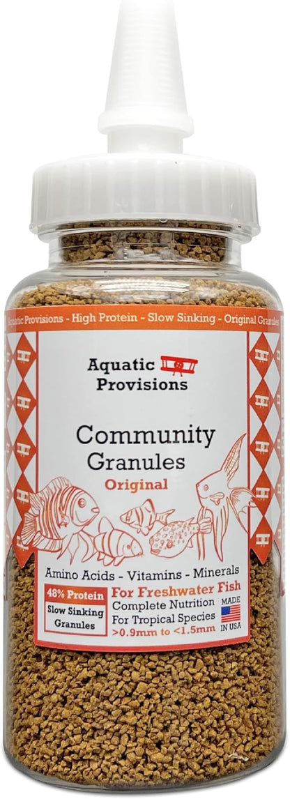 Community Fish Food Granules 3.17 oz, High Protein Slow Sinking Original Size Granules