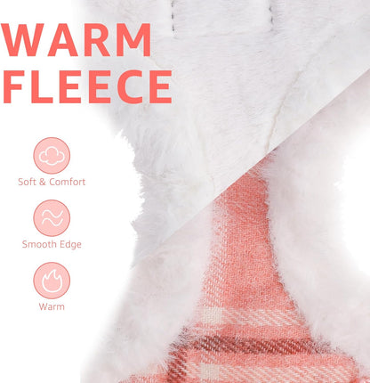 SCENEREAL Small Dog Harness Collar and Leash Set, Mesh Plush No Pull Puppy Vest Harness, Warm Fleece No Chock Step in Small Pet Halter for Outdoor Walking Training, Pink Plaid XS