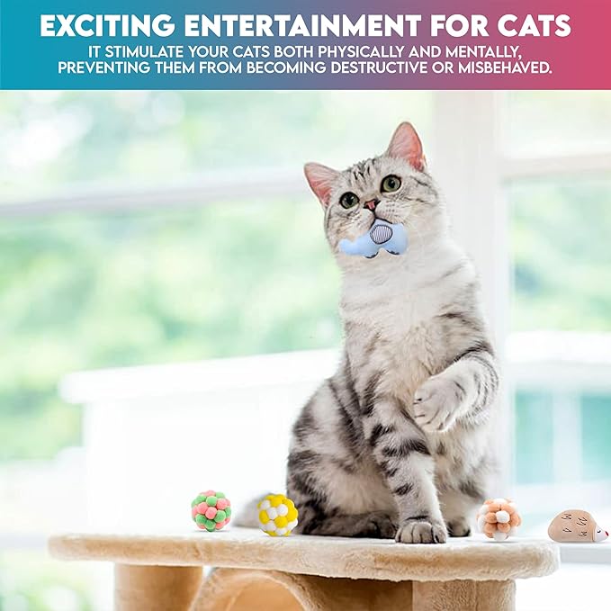 9PCS Cat Toys Set – Plush Balls & Catnip Toys for Indoor Cats and Kittens, Interactive Lightweight Play Balls with Bell, Soft & Durable Kitten Toys for Exercise and Fun