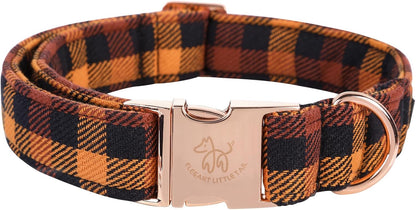 Elegant little tail Fall Dog Collar, Autumn Pet Collar Durable Yellow Plaid Dog Collars Male or Female Holiday Pet Gift Adjustable Dog Collar for Small Dogs