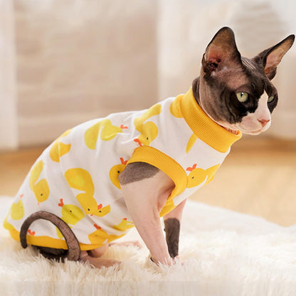 PUMYPOREITY Sphynx Cat Clothes - Stretchy Sweater, Soft Shirt, Pullover Pajamas, Turtleneck for Sphynx, Cornish Rex, Devon Rex - Yellow, XS