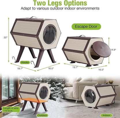 GUTINNEEN Heated Cat House for Outside Cats, 100% Weatherproof Outdoor Cat House Expandable, Safe Escape Door, Insulated Feral Cat Shelter with Heater