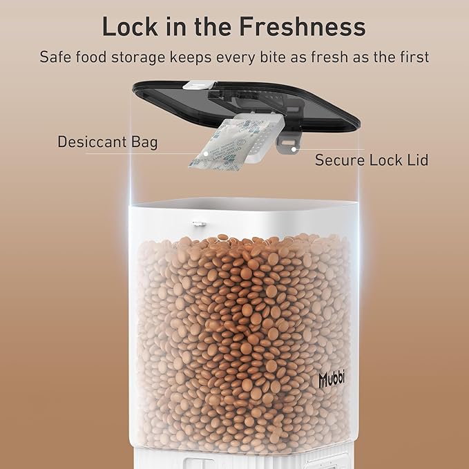 Automatic Cat Feeder, 7L/29 Cups Automatic Dog Feeder with Desiccant Bag, 1-6 Meals Ideal for 2-15mm Dry Food, Suitble for Multiple Pets, Dual Power Supply, Detachable Washable, White