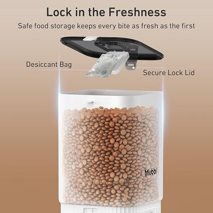 Automatic Cat Feeder, 7L/29 Cups Automatic Dog Feeder with Desiccant Bag, 1-6 Meals Ideal for 2-15mm Dry Food, Suitble for Multiple Pets, Dual Power Supply, Detachable Washable, White