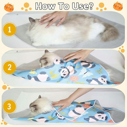27.6" Cat Wrap for Grooming-Premium Cat Grooming Wrap Cat Restraint for Nail Clipping, Self-Adherent Soft Cat Blanket to Wrap Cat Anti-Scratch Anti-Escape Grooming Bag (Blue, XL(Within 17lbs))