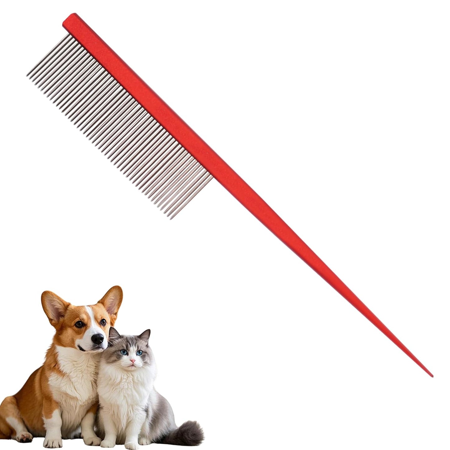 Grooming Pet Comb Rat Tail Dematting Cat and Dog Comb，Rounded Ends Design for Safe Tangle Removal, Hairstyling, Massage，Loose Hair Removal，Prevent Irritation，Fluffing Paws,Face,Tail,Remove Tear Stain