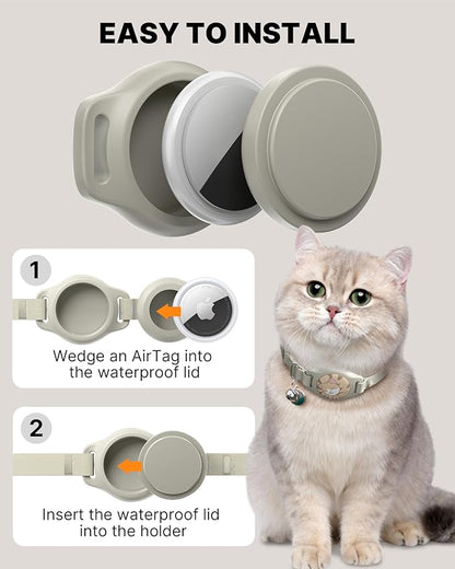 Cat Collar with Airtag Holder, Breakaway Airtag Cat Collar for Apple Air Tag with Luminous & Reflective Pattern, Waterproof GPS Cat Tracker Collars for Boy Girl Cats Kittens with Bell, Khaki (8-12")