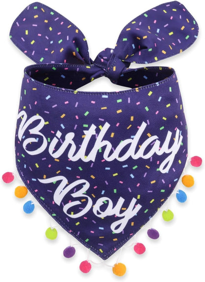LunaMarie - Luxury Pet Birthday Bandanas -Premium & Silky Poly Fabric | 100% Handmade | Custom Shape Dual Layered (Birthday Boy, Medium)