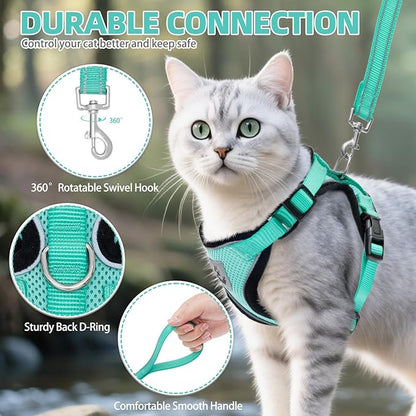 PUPTECK Cat Harness and Leash Set Escape Proof Reflective Cat Walking Harness Adjustable Soft Breathable Mesh Vest for Small Pets, Aquamarine, XS