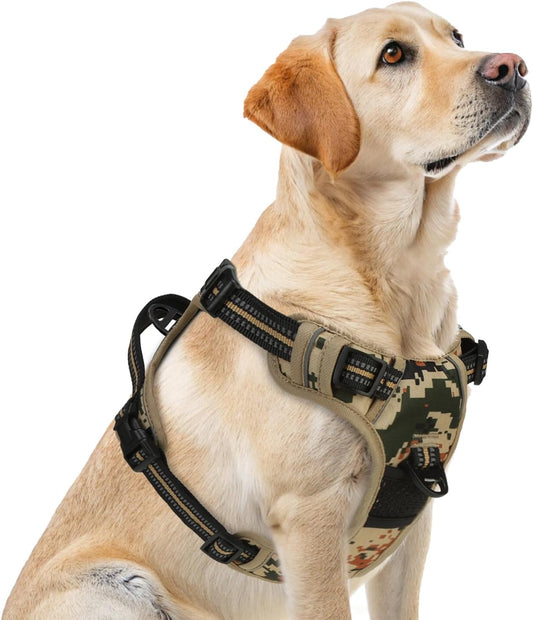 PUPTECK No Pull Tactical Dog Harness for Large, Adjustable Reflective Dog Harness with Handle Easy Control, Comfortable Soft Padded Pet Vest Harness for Large Dogs, Camouflage L