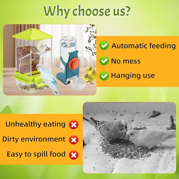 Rypet No Mess Bird Water Feeder Dispenser Set Automatic Bird Feeder for Cage Transparent Food Container for Cage Acrylic Parrot Seed Feeders Accessories for Small Birds Parrot Cockatoo Canary