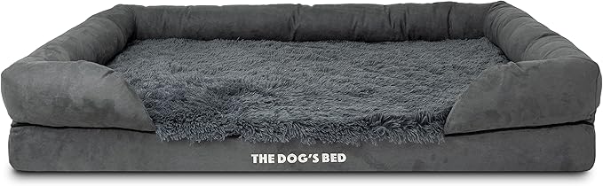 The Dog’s Bed, XXL Grey Fur Memory Foam, Pain Relief: Arthritis, Hip & Elbow Dysplasia, Post Surgery, Lameness, Supportive, Calming, Waterproof, Washable Cover