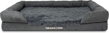The Dog’s Bed, XXL Grey Fur Memory Foam, Pain Relief: Arthritis, Hip & Elbow Dysplasia, Post Surgery, Lameness, Supportive, Calming, Waterproof, Washable Cover