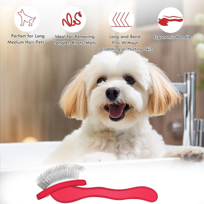 Dog Slicker Brush for Medium or Long Haired Dogs, Removes Loose Hair, Tangles and Knots, Best Grooming Brush for Small Animals, Free Pet Comb, Red