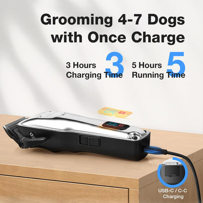 Dog Clippers for Grooming for Thick Heavy Coats, Professional Low Noise Dog Grooming Clippers Supplies Kit Rechargeable Stainless Steel Hair Trimmer with Ceramic Blade for Dogs Cats Pet