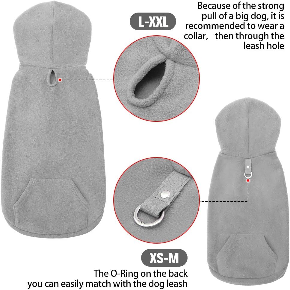 EXPAWLORER Dog Hoodie Fleece Sweater Vest, Hooded Dog Sweatshirt Fall Winter Pet Clothes with Leash Ring, Sleeveless Warm Cozy Puppy Clothing for Cat Small Medium Large Dogs Girl Boy, Grey XS